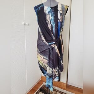 Rachel Rachel Roy Abstract Print Draped Midi Dress Sz.10 New